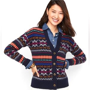 Talbots Fair Isle Delight V-neck Button Front  Cardigan Size XL NWT